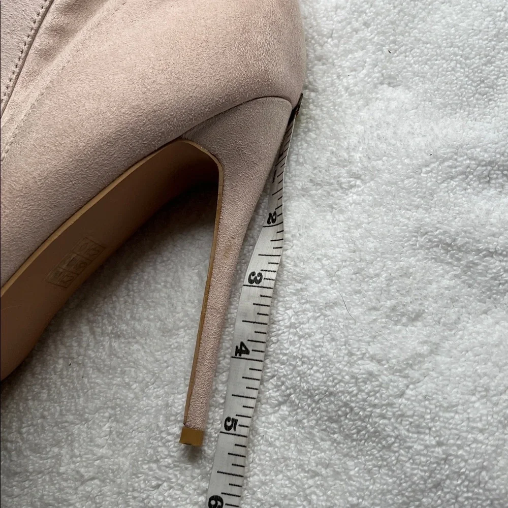 PRETTY LITTLE THING 8 Blush Pink Mobwife Faux Suede Thigh High Heel Boots